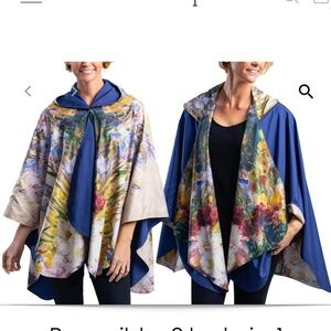 RainCaper Tiffany Peonies & Iris Reversible Rain Cape Wrap Hood
